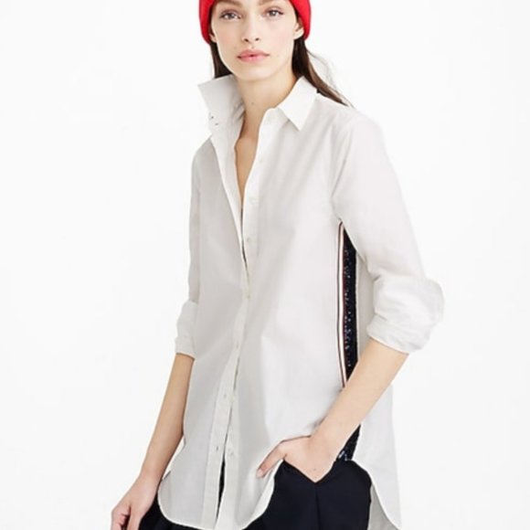 J. Crew Tops - J Crew Sequin Side Stripe Shirt in White Sz 2